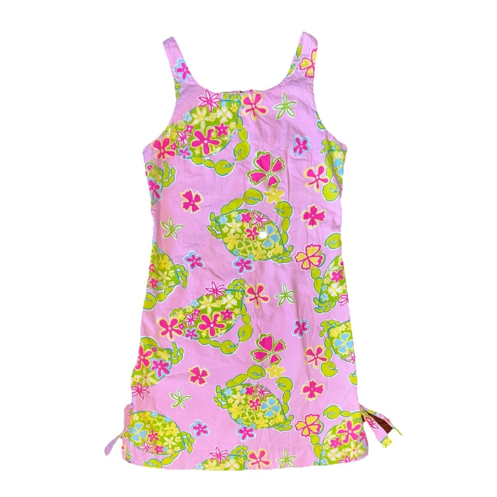 Lilly Pulitzer Girls 10 Mini‎ Shift Dress Pink Green Yellow Crab Print Vintage